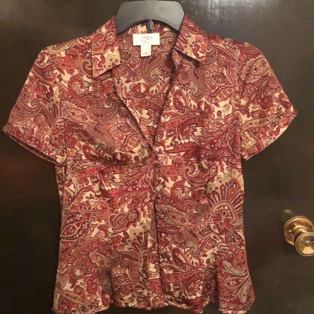 LOFT Petites Red, Pink, & Tan LOFT Shirt